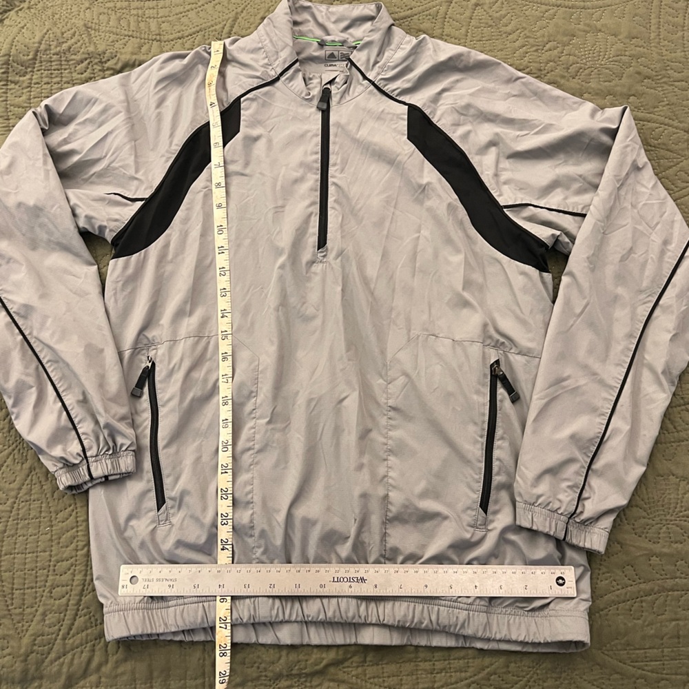 Adidas Light Gray and Black Jacket with Green Trim